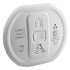 Angled view of a 10yr carbon monoxide alarm long life lithium battery showing buttons and indicator lights