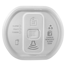 Front view of a 10yr carbon monoxide alarm long life lithium battery with buttons and indicator lights visible
