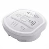 aico carbon monoxide alarm shown from an angled view with test hush button and indicator lights visible