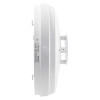 Side view of aico mains powered heat alarm self charging 10yr battery backup showing its round white casing