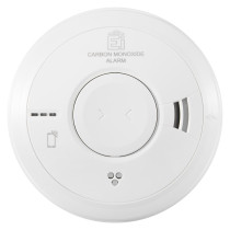 Front view of aico mains powered carbon monoxide alarm radio interlinked self charging 10yr battery backup unit