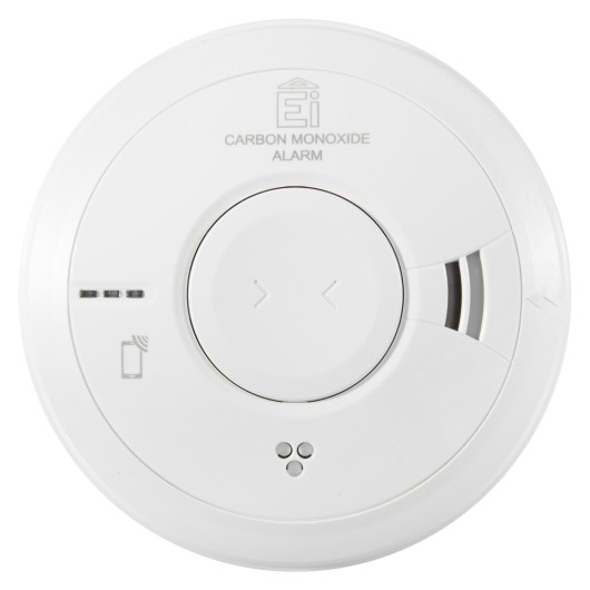 Front view of aico mains powered carbon monoxide alarm radio interlinked self charging 10yr battery backup unit