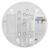 Front view of aico mains powered combined optical smoke heat alarm with self charging 10yr battery backup base showing mounting plate and warning labels