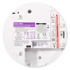 Back view of aico mains powered combined smoke heat alarm radio interlinked self charging 10 year battery showing labels and warnings