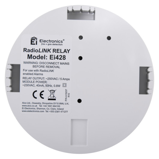 aico mains radiolink relay showing the rear view with label and connection points visible