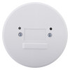 Front view of a round rf relay base showing its white surface with two screws and two small holes