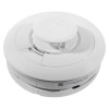 angled view of aico heat alarm radio interlinked 10yr battery in white with vented centre and label on side