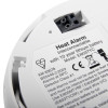 Close-up of the label on the aico heat alarm radio interlinked 10yr battery showing model and safety information