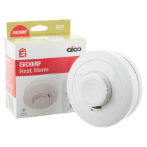 aico heat alarm device shown next to its product box with a red and white design