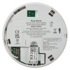 back of aico heat alarm showing battery compartment and label with model and safety information