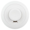 Front view of aico heat alarm showing white circular design with central raised button-like feature