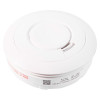 Angled view of an optical smoke alarm 10yr longlife showing its round white design and centre button