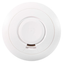 optical smoke alarm 10yr longlife shown from the front with circular white design and test push button visible