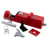 kingpin panic bolt red with keys, screws, and mounting parts shown together on a white background