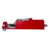 Side view of the kingpin panic bolt red showing the lock mechanism and chain attached