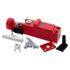 kingpin panic bolt stainless steel in red with keys screws and mounting parts shown on a white background