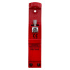 kingpin panic bolt stainless steel shown from the front with visible lock and red painted metal body