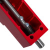 Inside spring detail of kingpin panic bolt stainless steel showing a red housing and metal components