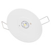 3w non maintained emergency downlight shown from an angled view with white circular housing and metal clips