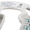 Closeup of a hochiki esp detector base showing label and part of internal components