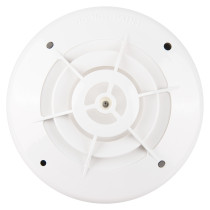Front view of the Hochiki ESP IP67 weatherproof heat detector showing its circular white casing and central sensor area