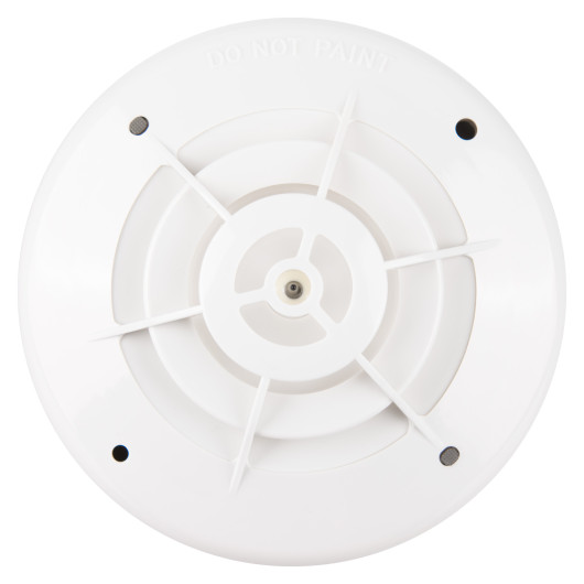 Front view of the Hochiki ESP IP67 weatherproof heat detector showing its circular white casing and central sensor area