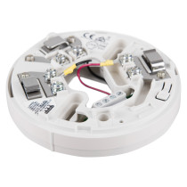 angled view of the hochiki esp short circuit isolator base showing wiring terminals and mounting features