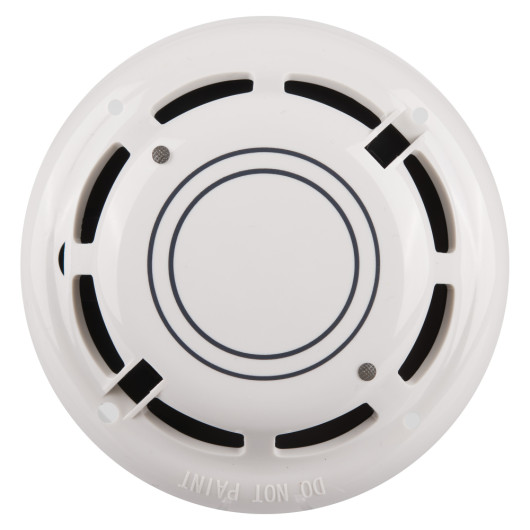 Front view of the hochiki esp combined optical smoke heat multi sensor detector showing circular design and vents