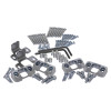Part of the exidor 284 steel door fixing kit showing screws, metal brackets, and Allen keys on a white background