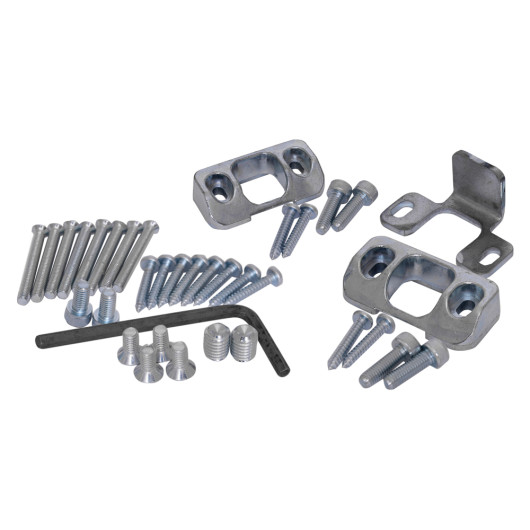 exidor 294 steel door fixing showing kit contents with screws, metal fittings, and an allen key