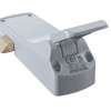 exidor single door push pad latch showing a close-up of the grey lever mechanism and mounting plate