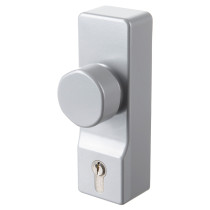 exidor outside access device knob in silver shown at an angled view with visible keyhole below the knob
