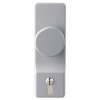 exidor outside access device knob shown from the front in a silver finish with a keyhole below the knob