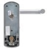 back view of the exidor outside access device lever showing metal and plastic components