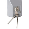 Closeup of exidor outside access device lever showing a lock with two keys inserted on a silver-grey metal surface