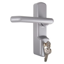 Exd525Ec Exidor lever operated code lock angled in silver with two keys inserted in lock mechanism