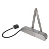 exidor 9870 electro hydraulic door closer stainless steel radius shown at an angled view with attached flexible hose and black connector