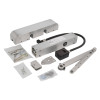 exidor 9870 electro hydraulic door closer stainless steel radius with metal parts and screws displayed on a white background