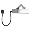 Front view of exidor 9870 electro hydraulic door closer stainless steel square showing its main components and connecting arm