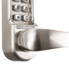 Closeup of the lever on the exidor mechanical code lock outside access device passage function showing the keypad and handle