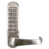 exidor mechanical code lock outside access device showing the front with keypad and latch handle in brushed metal finish