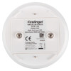 The underside of a FireAngel FA7011 water leak sensor showing the label with model details, IP65 rating, alarm volume, and manufacturer information.
