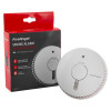 fireangel optical smoke alarm with replaceable 3 year alkaline battery and escape light next to its box