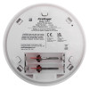 Back view of fireangel optical smoke alarm showing battery compartment and product information label