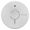 Front view of fireangel optical smoke alarm with replaceable 5 year alkaline battery showing test button and brand name