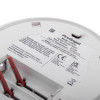 Label on fireangel optical smoke alarm showing model number batch number and battery details