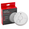 Fireangel optical smoke alarm with replaceable 5 year alkaline battery shown with its packaging box