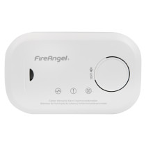Front view of fireangel carbon monoxide alarm 10yr led showing test button and branding on white background