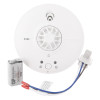 fireangel mains powered heat alarm alkaline backup with connected battery and wiring shown on a white background