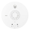 Front view of a fireangel mains powered heat alarm alkaline backup showing its circular white design and test button